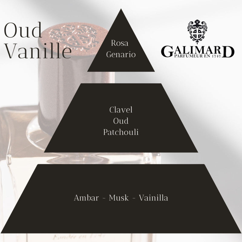 Piramide olfativa de perfume Oud Vanille de coleccion privada de galimard