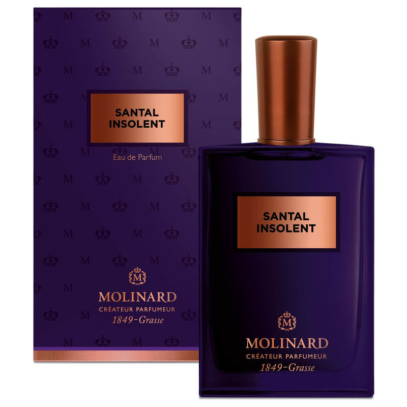 Perfume Santal Insolent de Molinard con caja en fondo blanco