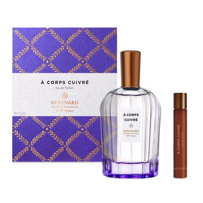 Perfume À Corps Cuivré de Molinard con caja en fondo blanco