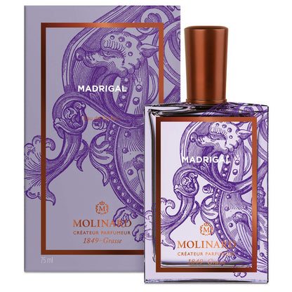 Perfume Madrigal de Molinard con caja en fondo blanco