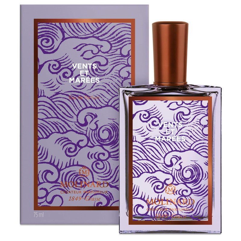 Perfume Vents & Marées de Molinard con caja en fondo blanco